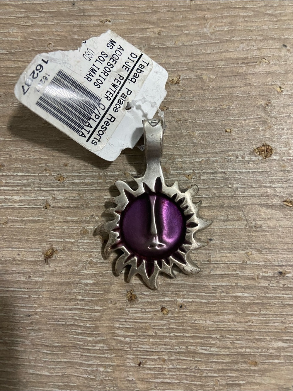 Vintage Zik Zok Purple Sun Face Pendant Silver-Tone Charm